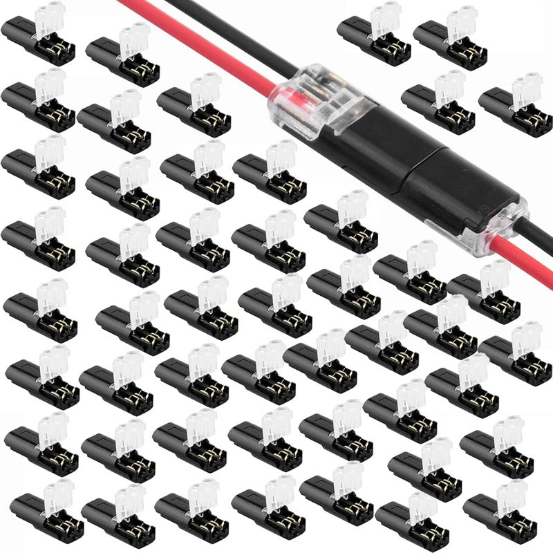 ๐2-Pin Solderless Wire Connector โ Compact Plug for LED Strips & 18โ22 AWG Cables