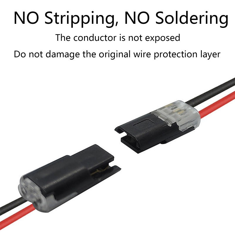 🔌2-Pin Solderless Wire Connector – Compact Plug for LED Strips & 18–22 AWG Cables